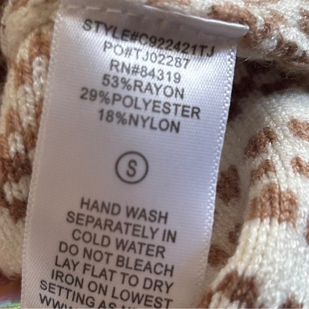 CYRUS Womens S Mock Neck Sweater Cream Brown Striped Textured Knit Quiet Luxury - Picture 4 of 7